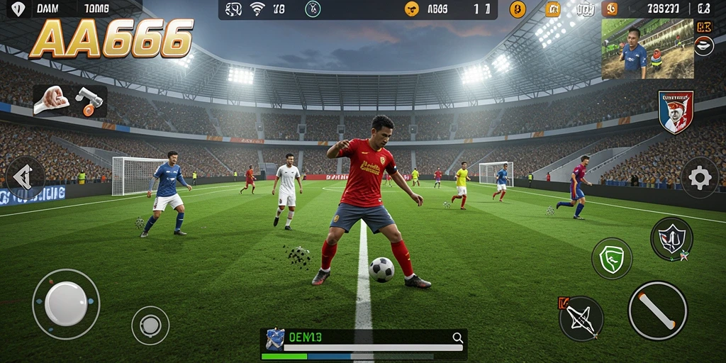 Tangkapan layar gameplay menampilkan aksi sepak bola yang mendebarkan.
