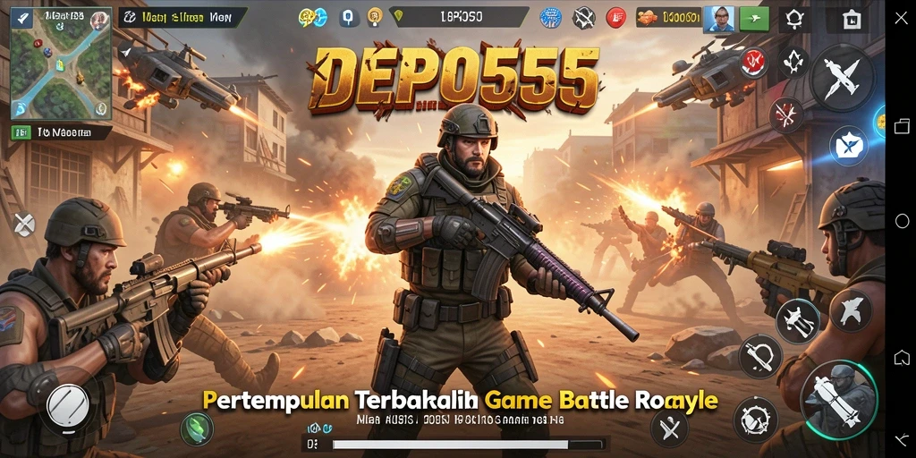 Screenshot gameplay DEPO555 menunjukkan aksi pertarungan seru Battle Royale.