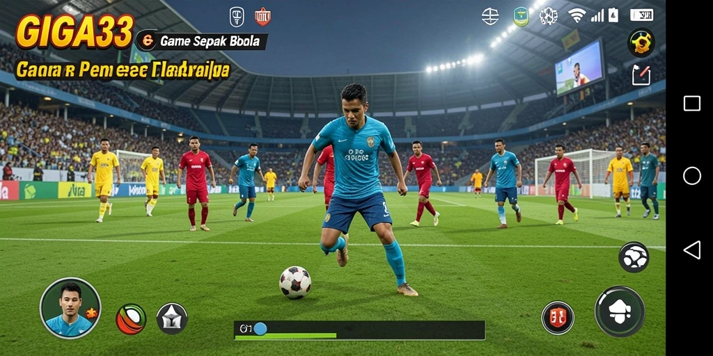 Tampilan gameplay GIGA33 yang menggugah selera dengan aksi sepak bola yang seru.