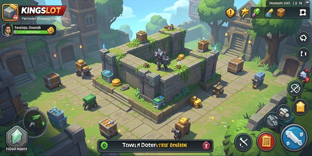 Tampilan game KINGSLOT dengan menara dan musuh di medan perang.