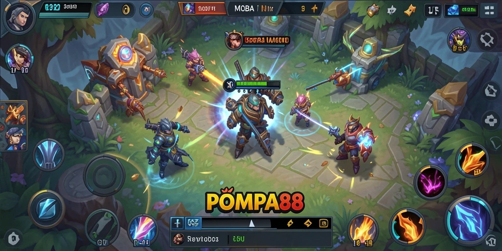 Tampilan gameplay POMPA88 yang menegangkan di arena pertempuran.
